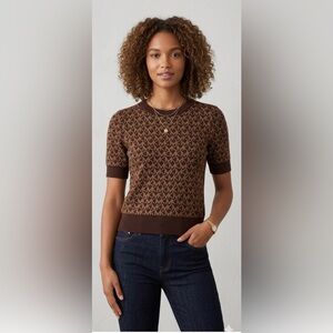 Michael Kors Brown Monogram Short Sleeve Top